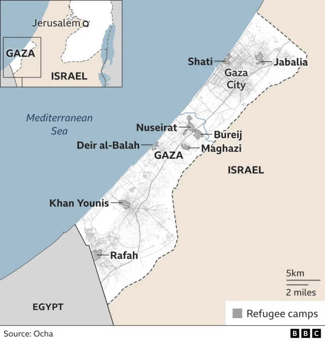 Map showing location of refugee camps