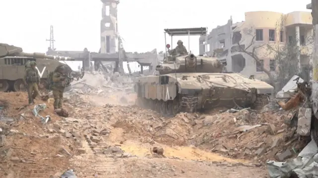 An Israeli tank inside Gaza, in footage released by the IDF earlier