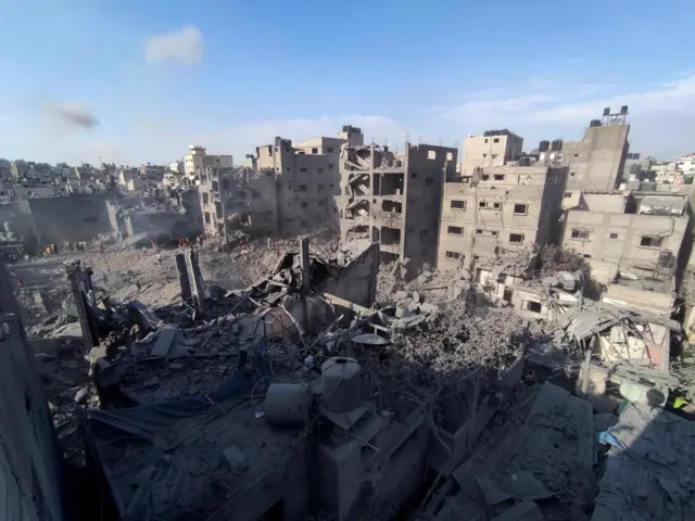 The rubble left in the aftermath of the explosion