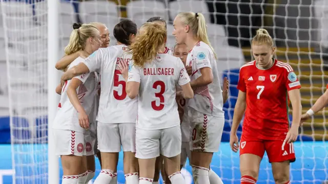 Denmark celebrate goal against Wales