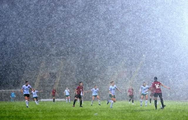 Rain on pitch