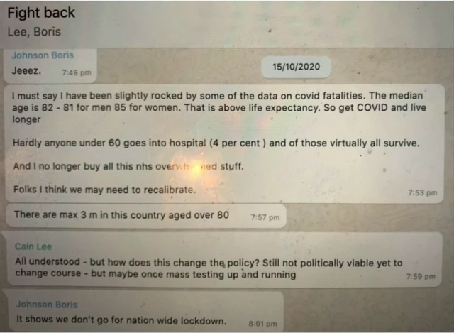 A Whatsapp exchange between Lee Cain and Boris Johnson