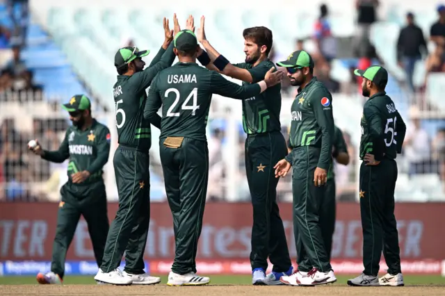 Shaheen Afridi celebrates the wicket of Tanzid Hasan