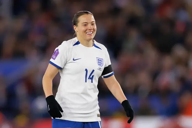 Fran Kirby smiles during the England against Belgium game