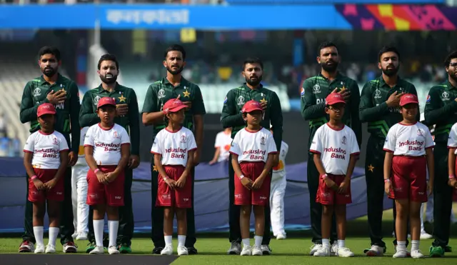 Pakistan players during the national anthem