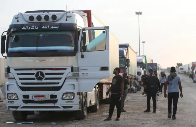 Aid trucks on their way to the Gaza Strip