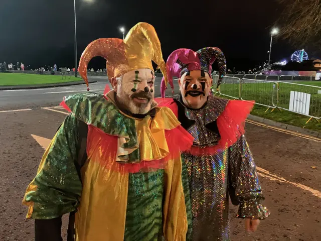 Norman Hagan and Jim Hill in jester costumes