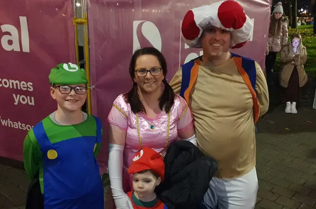 Jolene Heatly, Justin Turley, Daniel and Luke in derry at halloween