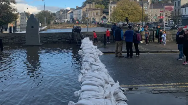 Sandbags in Newry city centre