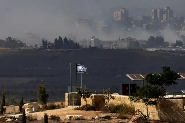 Smoke rising from the Gaza Strip, as seen from Israel