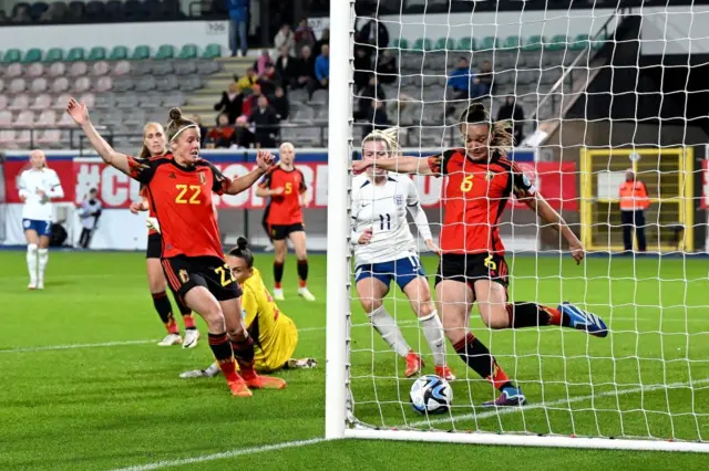 Belgium clear the ball off the line