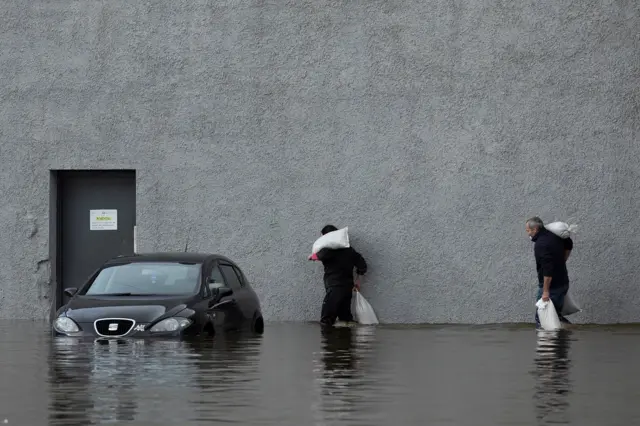 People with sandbags in Newry