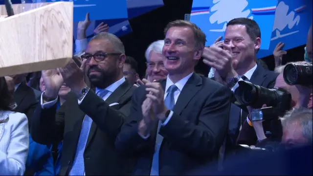 James Cleverly and Jeremy Hunt applaud the PM