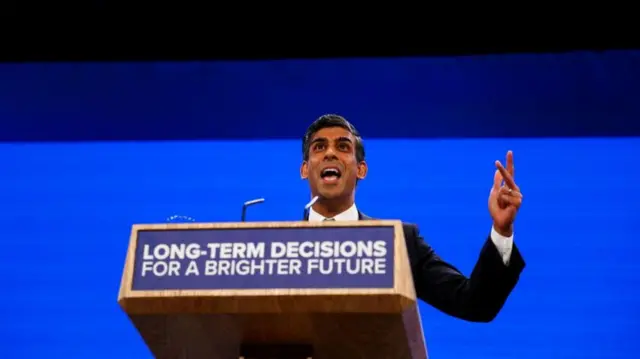 Rishi Sunak speaking at the Conservative Party conference