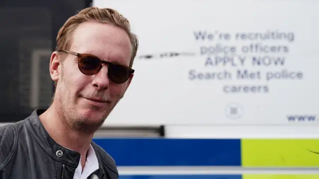 Laurence Fox at a protest outside a pub in Forest Hill, south London, 30 Sept