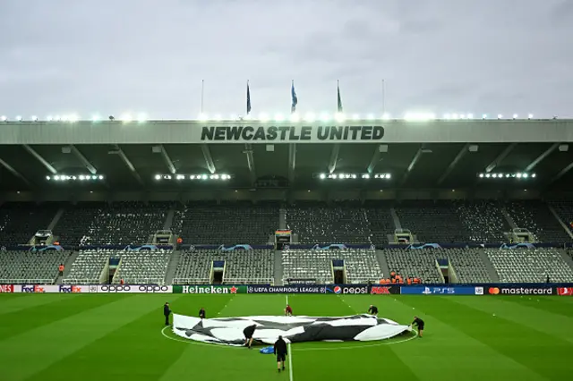 A general view inside the stadium as a UEFA Champions League logo