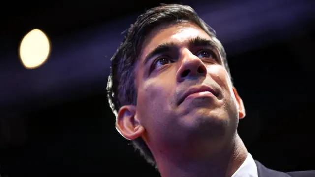 ritish Prime Minister Rishi Sunak looks on during the Conservative Party Conference in Manchester, Britain, 02 October 2023