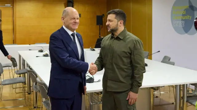 Zelenskiy and Scholz met on the sidelines of the European Political Community Summit in Granada, Spain October 5, 2023.