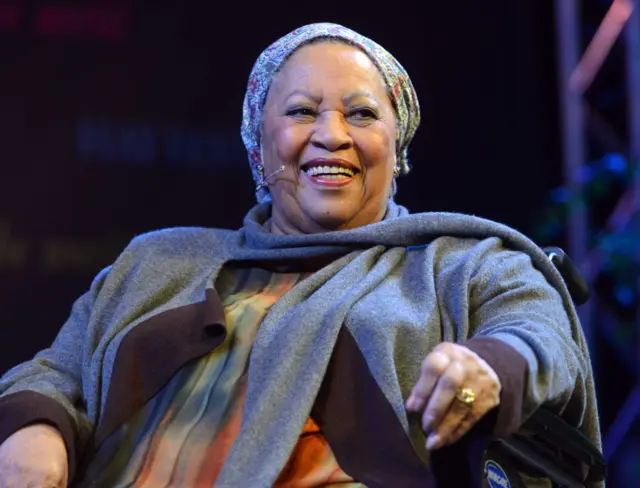 Toni Morrison on stage at the Hay Festival