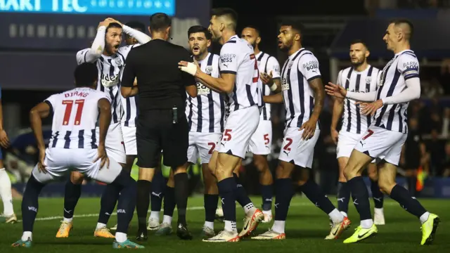 West Brom players furious with referee