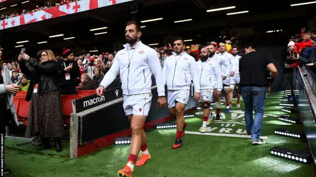 Georgian players walk out at Principality Stadium