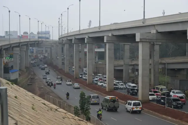 Motorist drive in traffic on the Uhuru highway section of the expressway in Nairobi on September 8, 2023.