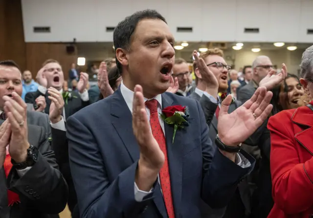 Scottish Labour leader Anas Sarwar celebrates the by-election victory