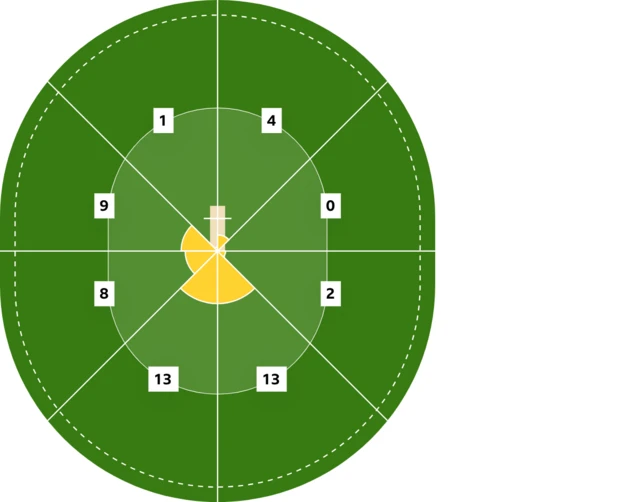 Wagon wheel for Bas de Leede's half-century for the Netherlands against Pakistan