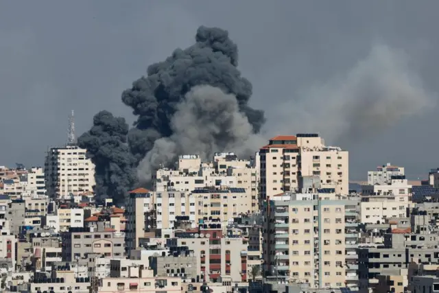 Smoke coming out of buildings in Gaza