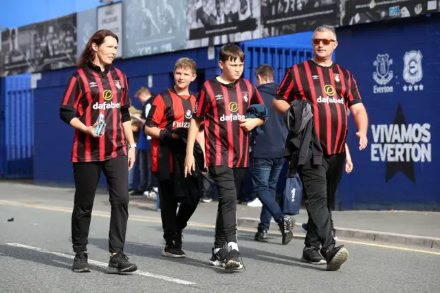 Bournemouth fans arrive at Goodison Park