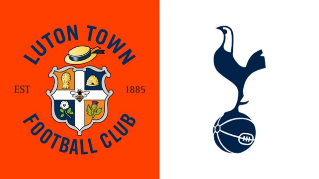 Luton and Tottenham badges side by side.