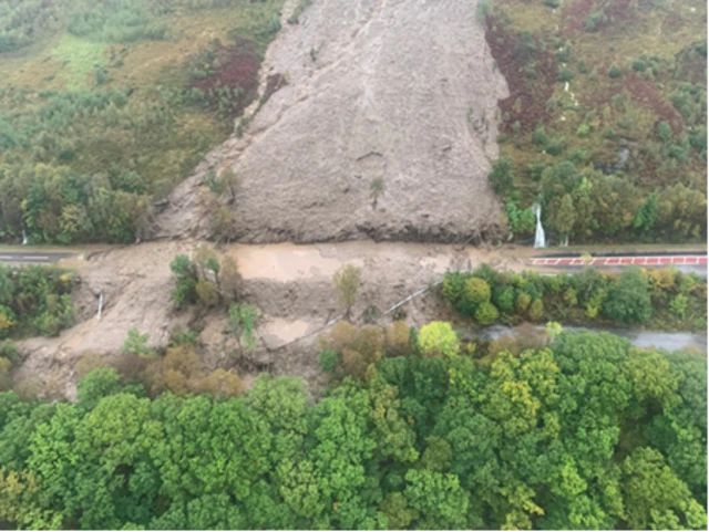 Landslip at the Cairndow A83/A815 Dunoon junction