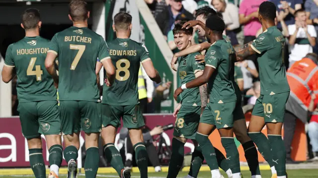 Luke Cundle celebrates scoring for Plymouth