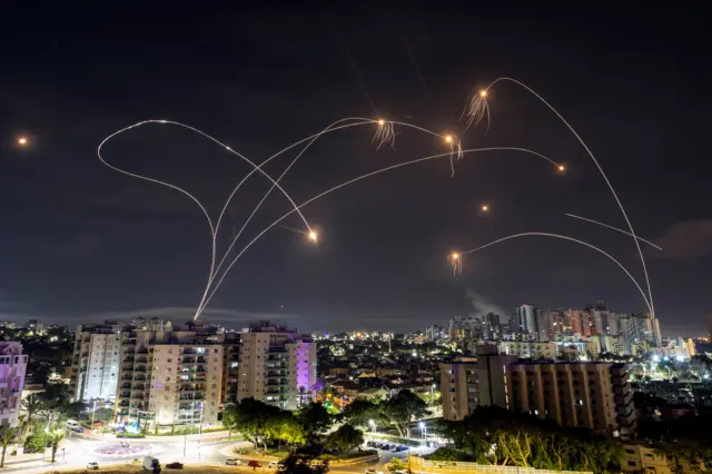 Israel's Iron Dome anti-missile system intercepts rockets launched from the Gaza Strip