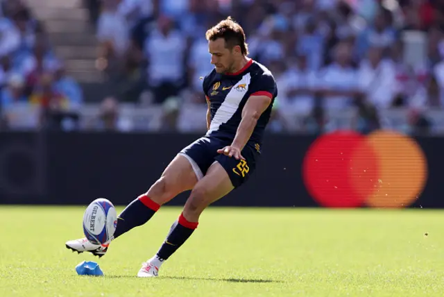 Nicolas Sanchez of Argentina kicks a penalty