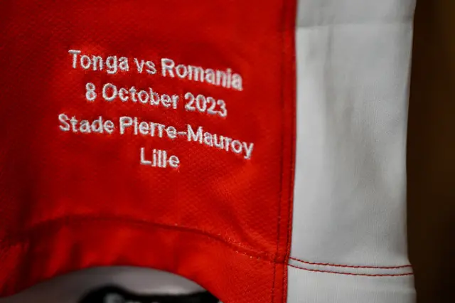 A detailed view of the match shirt