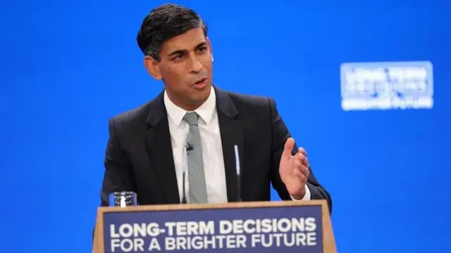 Rishi Sunak speaking at the Conservative party conference