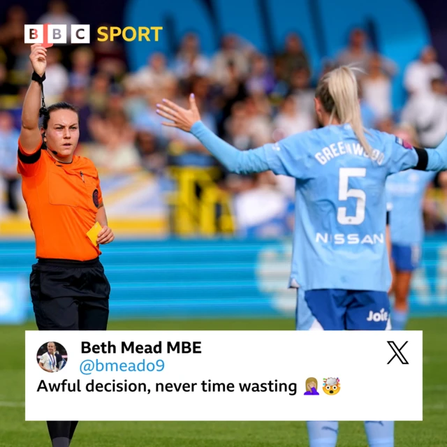 Beth mead tweets her disagreement with the red card decision.