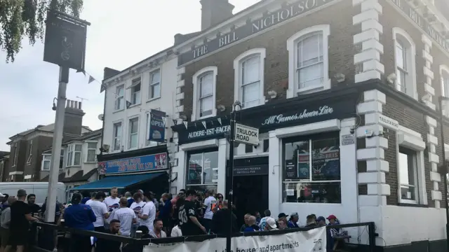 Buffalo Bills fans outside the Bill Nicholson pub