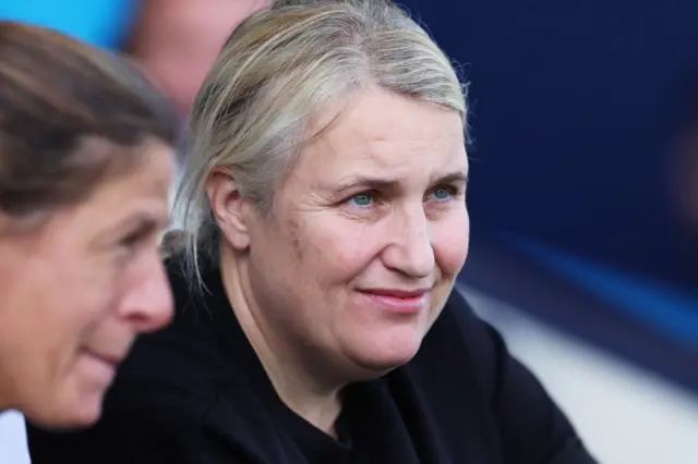 Emma Hayes watches on from the bench.