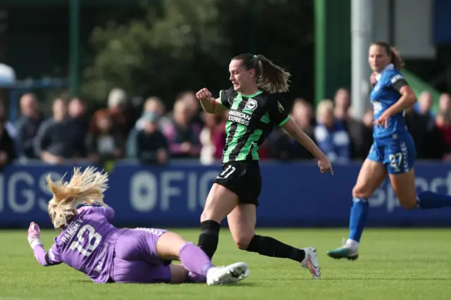 Emily Ramsey of Everton challenges Elisabeth Terland