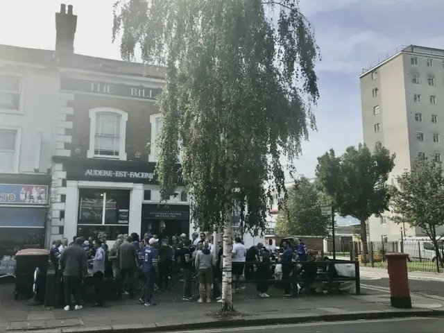 Buffalo Bills fans outside the Bill Nicholson pub