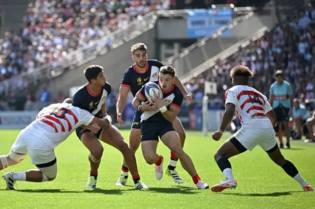 Argentina's left wing Mateo Carreras runs with the ball