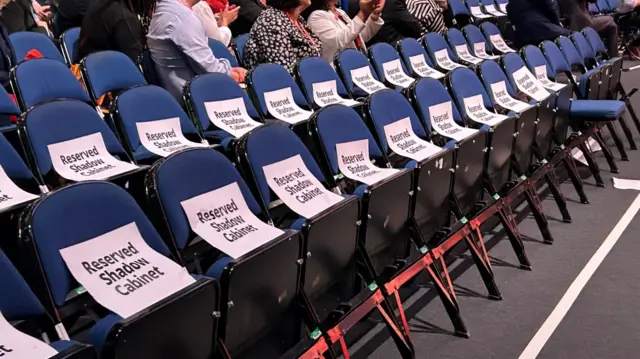 Shadow cabinet seats empty in the conference hall