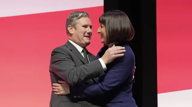 Keir Starmer hugs Rachel Reeves after her keynote speech at Labour conference