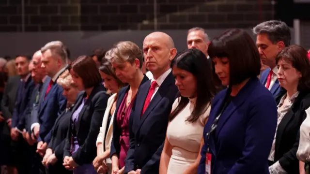 Labour MPs bow their heads in a moment of silence for the ongoing violence in Israel and Gaza