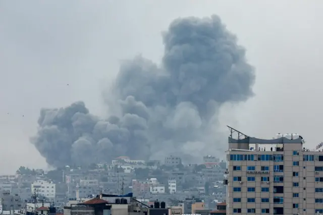 Smoke coming out of buildings in Gaza after Israel in Gaza