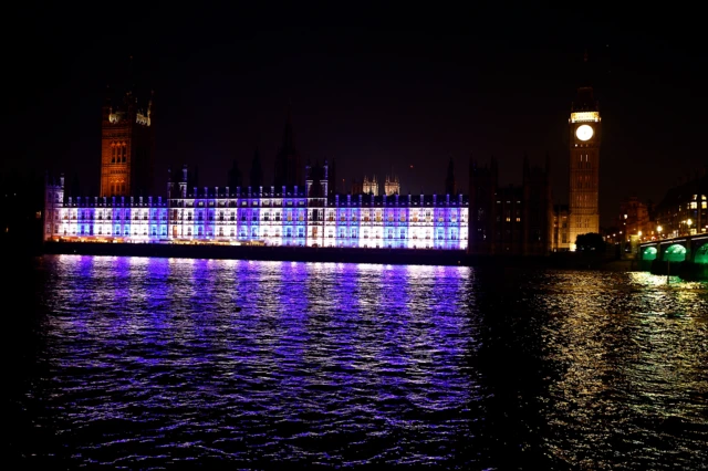 UK Houses of Parliament lit up in support of Israel