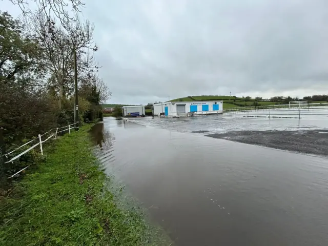 Ballynahinch United FC Clubhouse covered in water