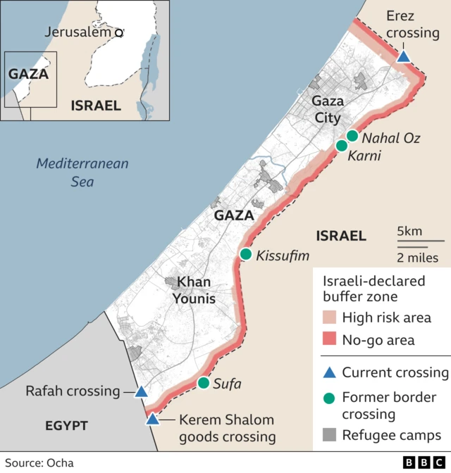 Map showing border crossings